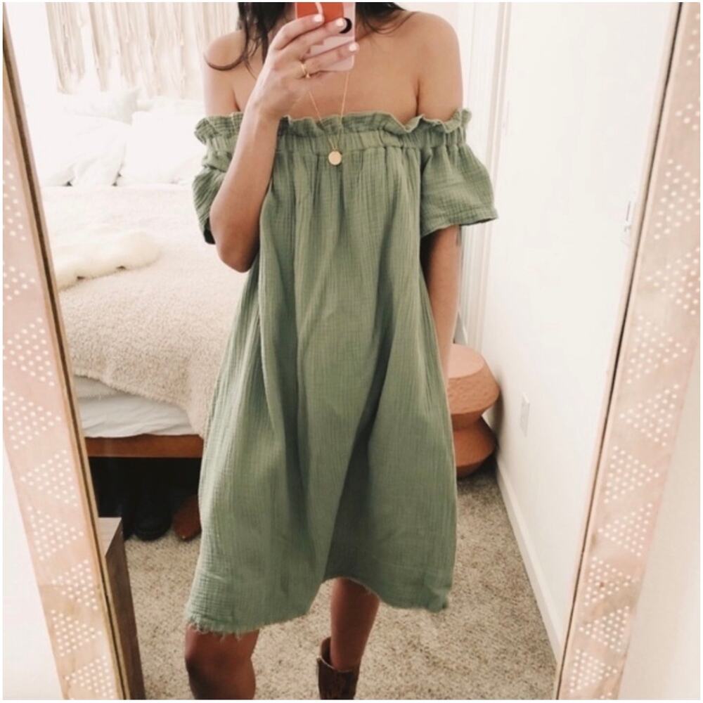 Amadi Dress Women’s Extra Small NEW Anthropologie Nola Off Shoulder Green NWOT - Picture 2 of 16